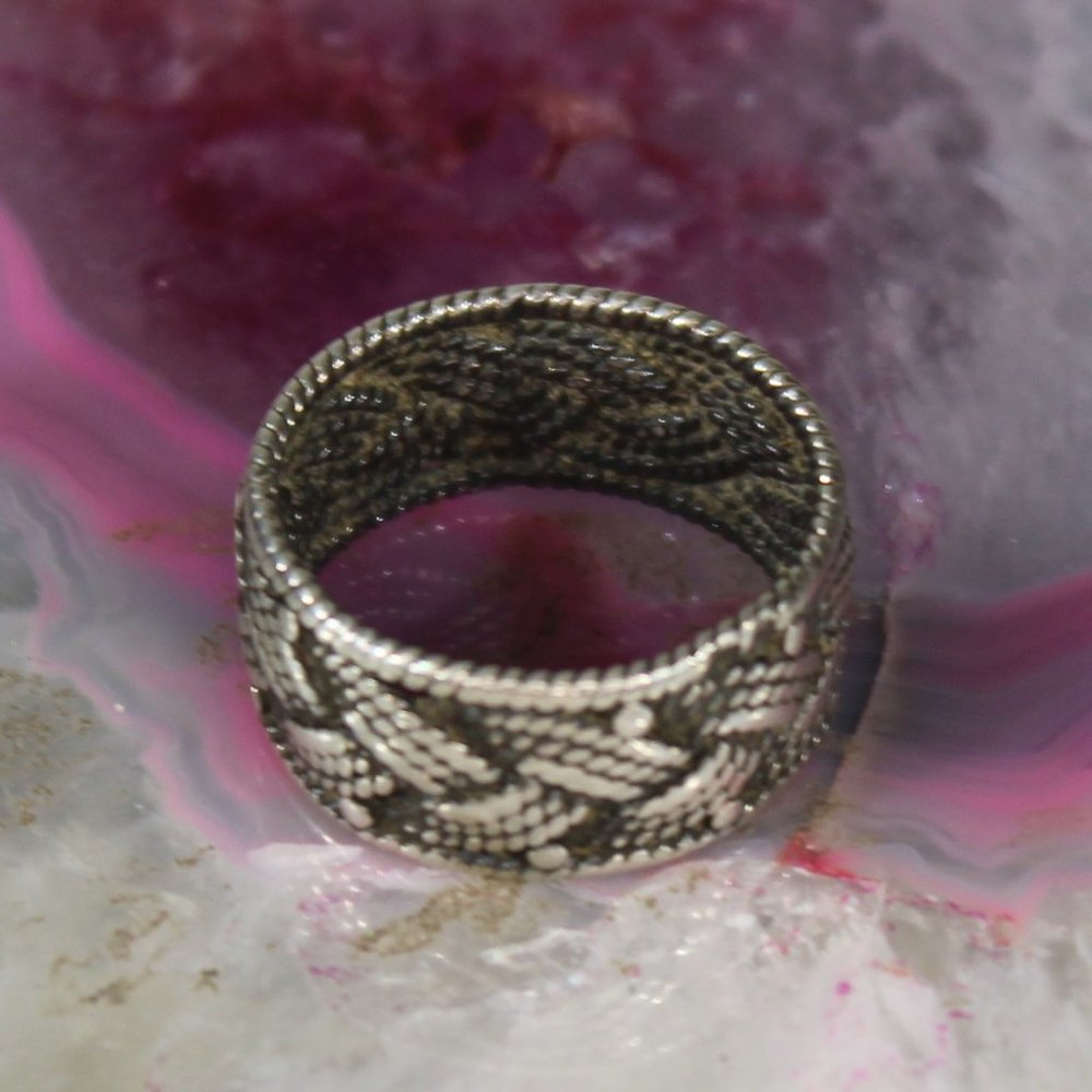 Vintage Weave Pattern Sterling Silver Ring - Size… - image 3